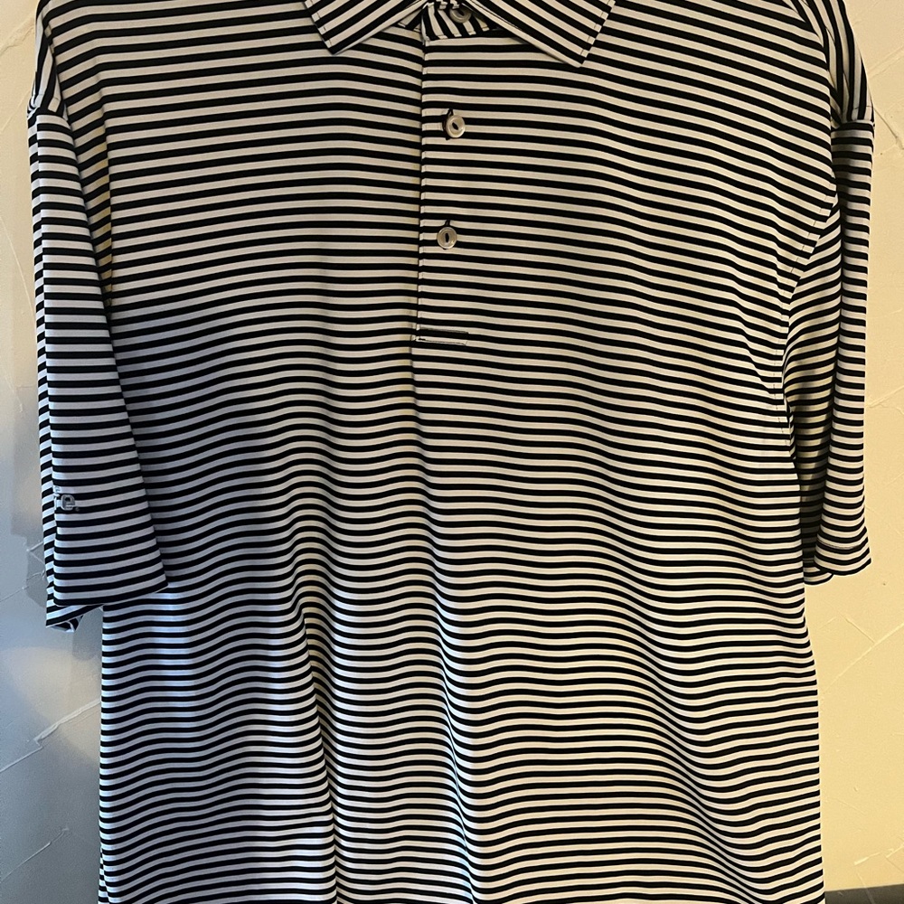 Peter Millar Black and White Striped Casual Shirt